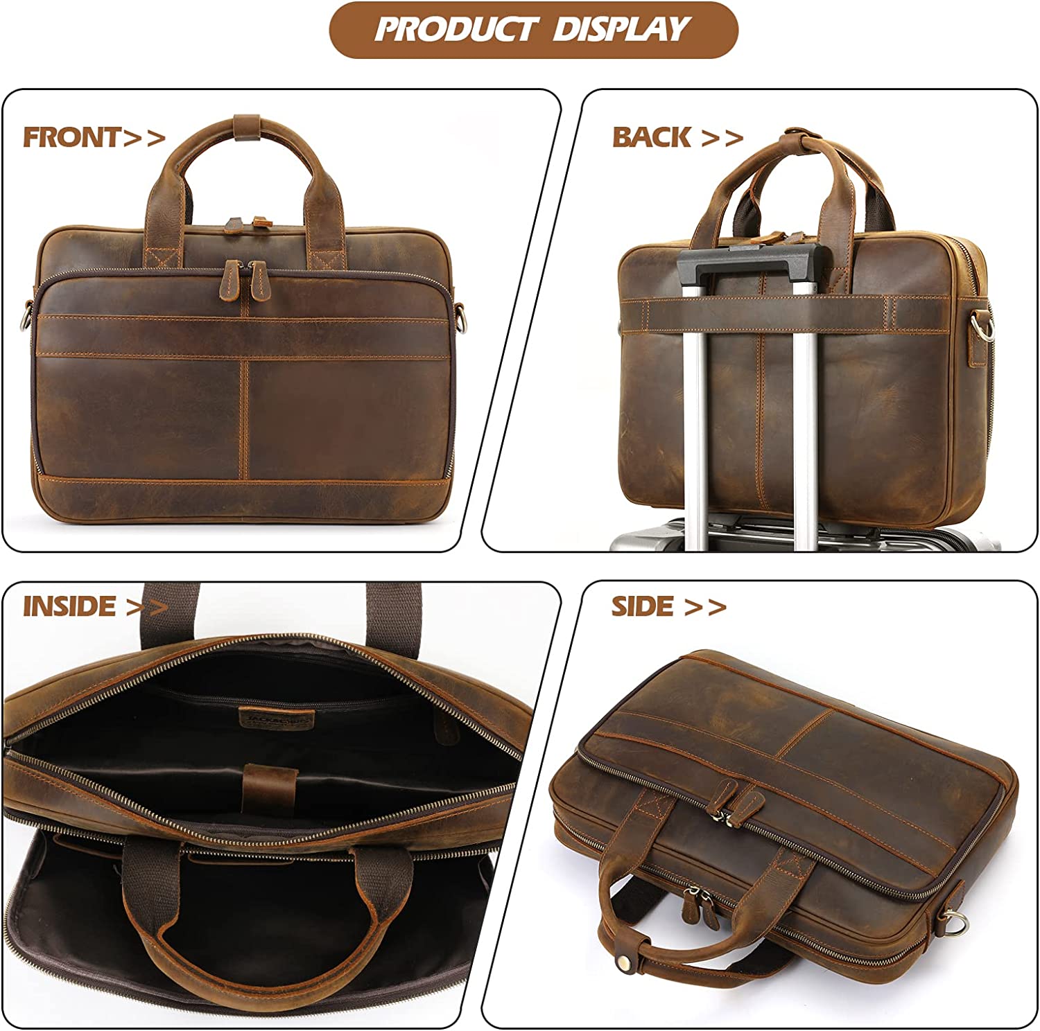 Jack&Chris Leather Briefcase for Men,Business Travel Laptop Messenger Bags - Image 4